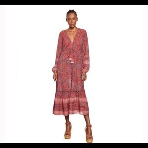 Veronica Beard size XS vani floral midi dress Red Teal boho cottage date guest